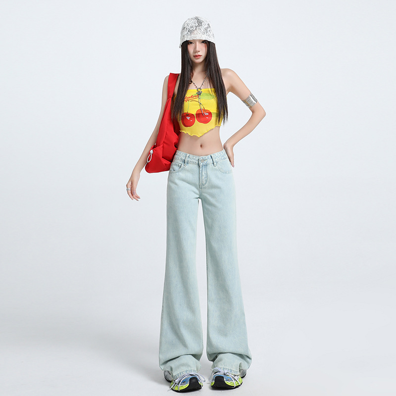 拖地直筒牛仔裤女2025年大码低腰宽松显瘦窄版小个子阔腿