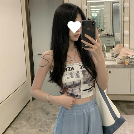 短款性感甜辣妹抹胸女夏季外穿chic上衣绝美小背心设计感小众外穿