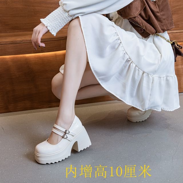 松糕底小个子公主增高甜美学生鞋玛丽珍粗高跟厚底新款浅口小皮鞋