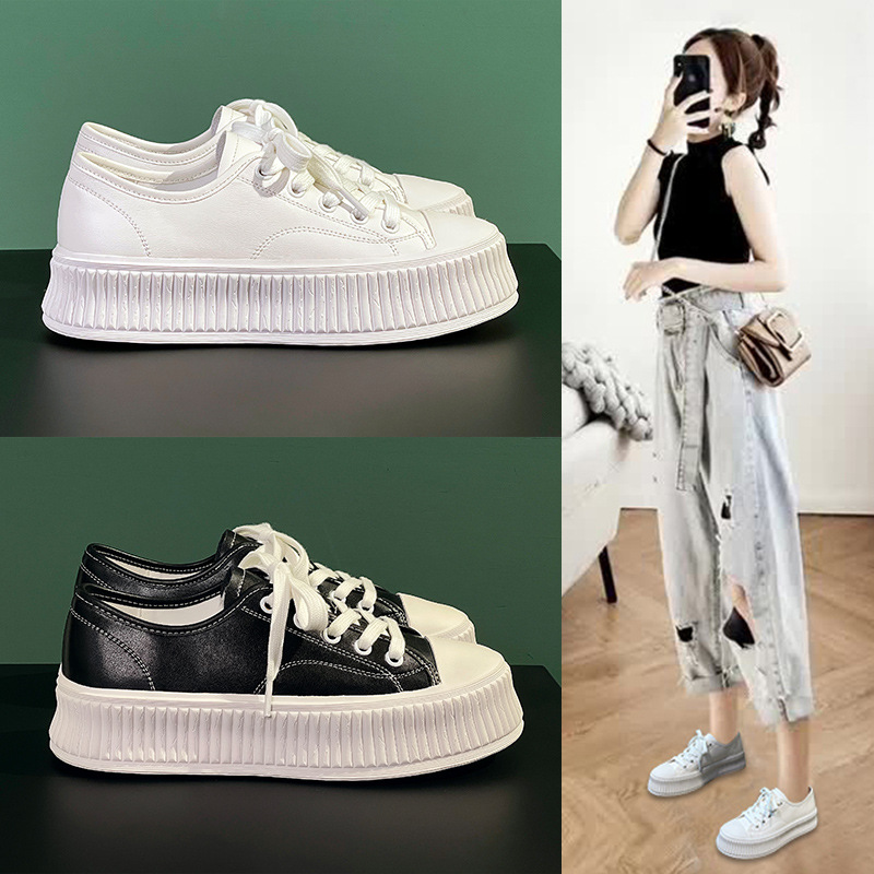 真皮小白鞋女2025年春季新款厚底增高百搭饼干鞋女休闲板鞋松糕鞋
