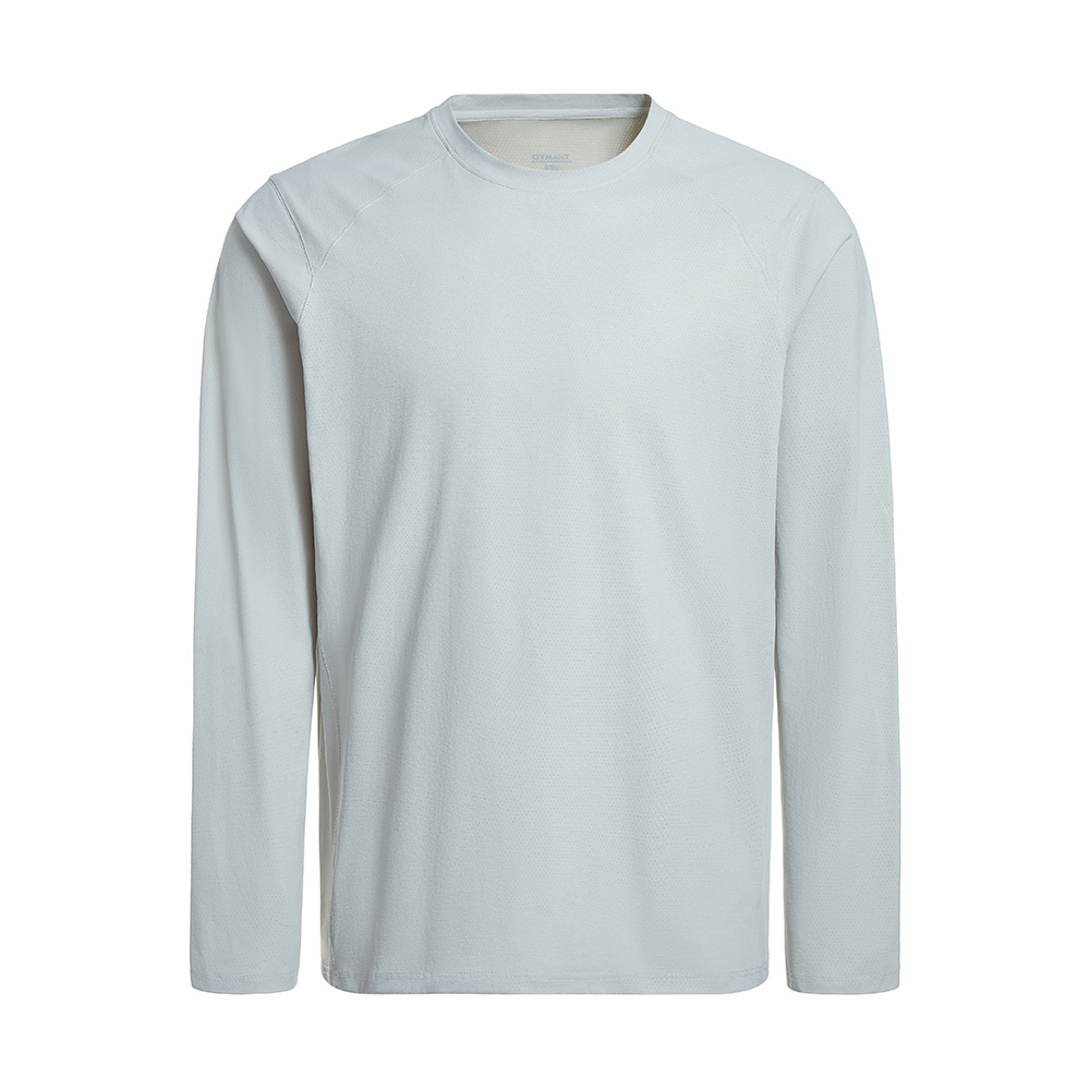 GYMANT肌肉蚂蚁秋季新款运动健身衣挺阔透气浅灰色男圆领长袖T恤