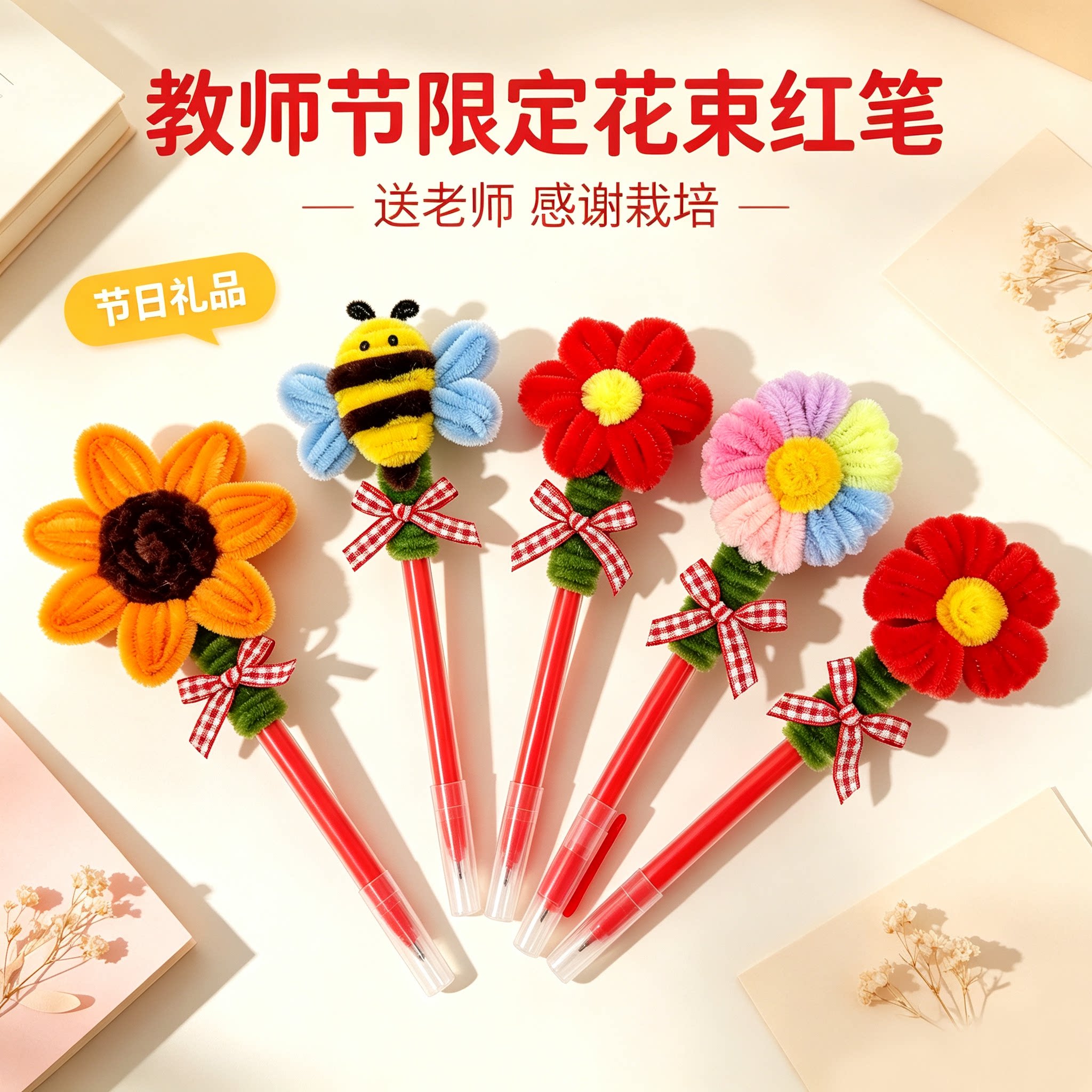 送老师扭扭棒小红花笔礼袋装礼物