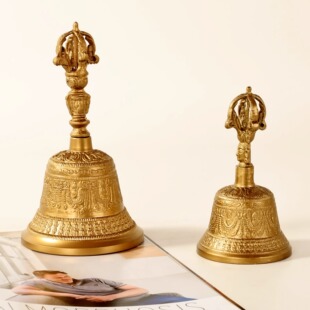 印度进口黄铜金刚铃杵法铃摆件工艺品五股降魔杵法器铜铃铛响铃