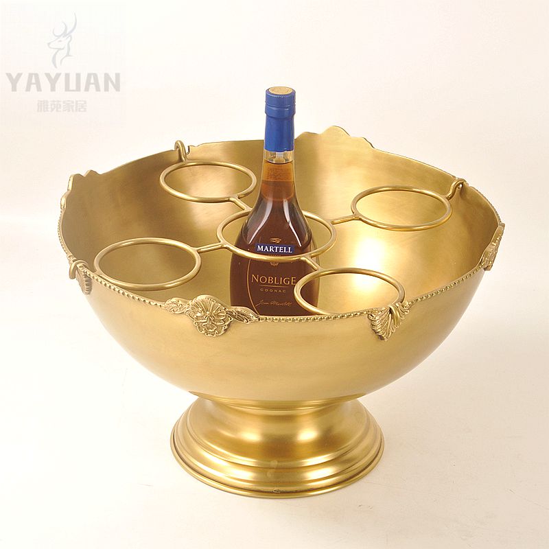 印度进口纯铜黄铜红酒架摆设大号水果盘欧式轻奢客厅餐厅装饰摆件