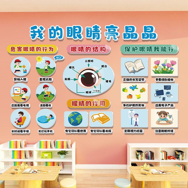 保护视力爱护眼睛幼儿园墙贴