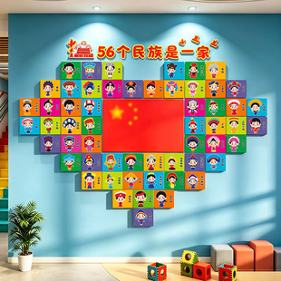 五十六个民族团结图鉴环创幼儿园托管班机构文化主题墙成品56装饰