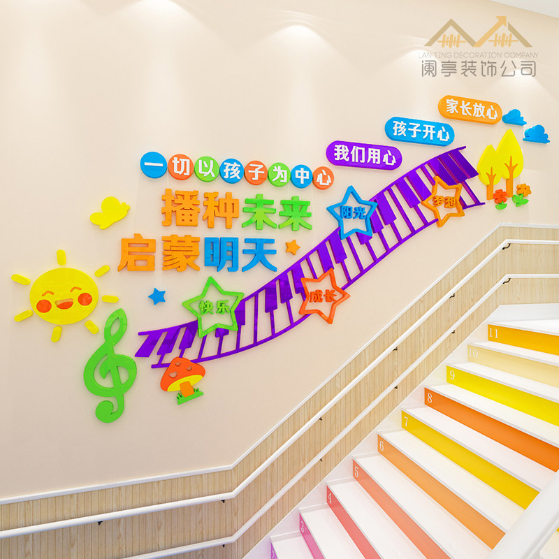 辅导班楼梯3d立体墙贴