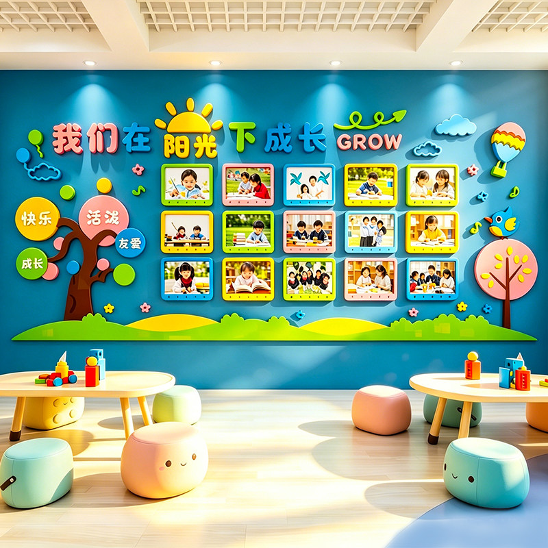 卡通文化墙贴幼儿园照片展示墙