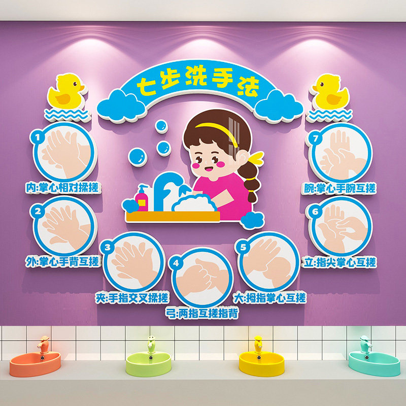 七步洗手法步骤图幼儿园墙贴