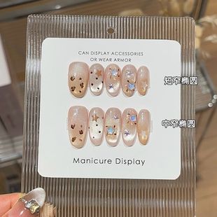 纯手工祈愿元 气少女风爆闪烟花玻璃珠猫眼豹纹星星线条椭圆穿戴甲