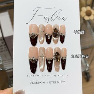 纯手工暮色手信秋冬美拉德风榛巧黑法爆闪星芒猫眼堆钻细狗穿戴甲