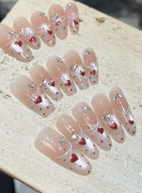 【小爱心】纯手工穿戴甲手绘爱心猫眼法式美甲高级气质穿戴甲成品