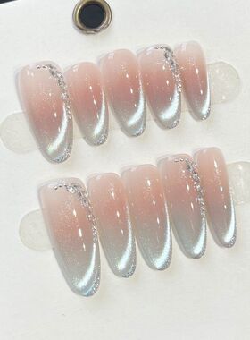 水寒江静纯手工光疗穿戴甲侧光猫眼轻奢手工光疗甲片显白可拆卸甲