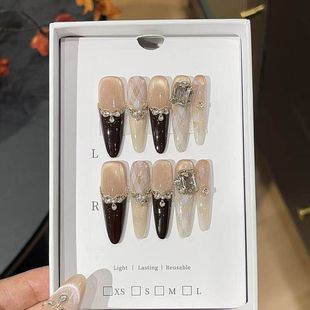 冬日颂歌榛巧秋冬高级焦糖色法式碎钻追光猫眼浅香槟K9钻穿戴甲