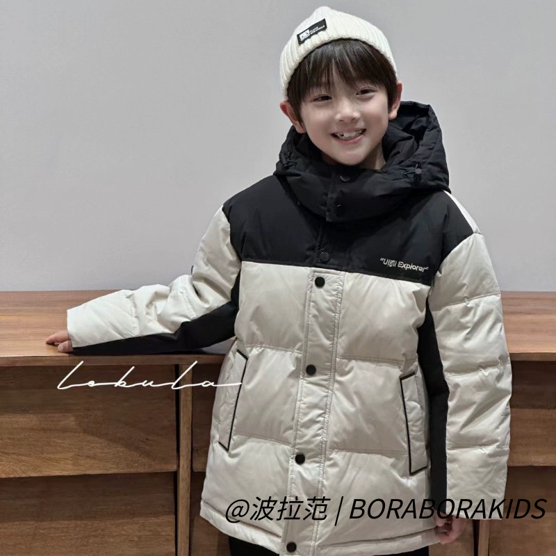 现货波拉韩国冬装男生女孩小中大儿童装青少年90白鸭绒连帽羽绒服