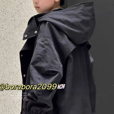 现货波拉bora韩国童装男童女童青少年连帽防风单层冲锋衣连帽外套