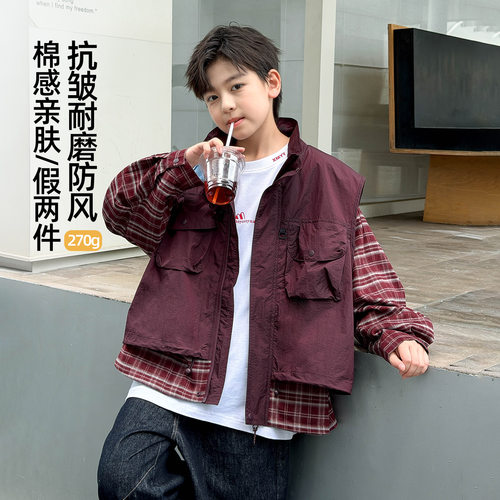 波拉bora男童浅秋假两件个性外套秋季中大童韩版百搭开衫