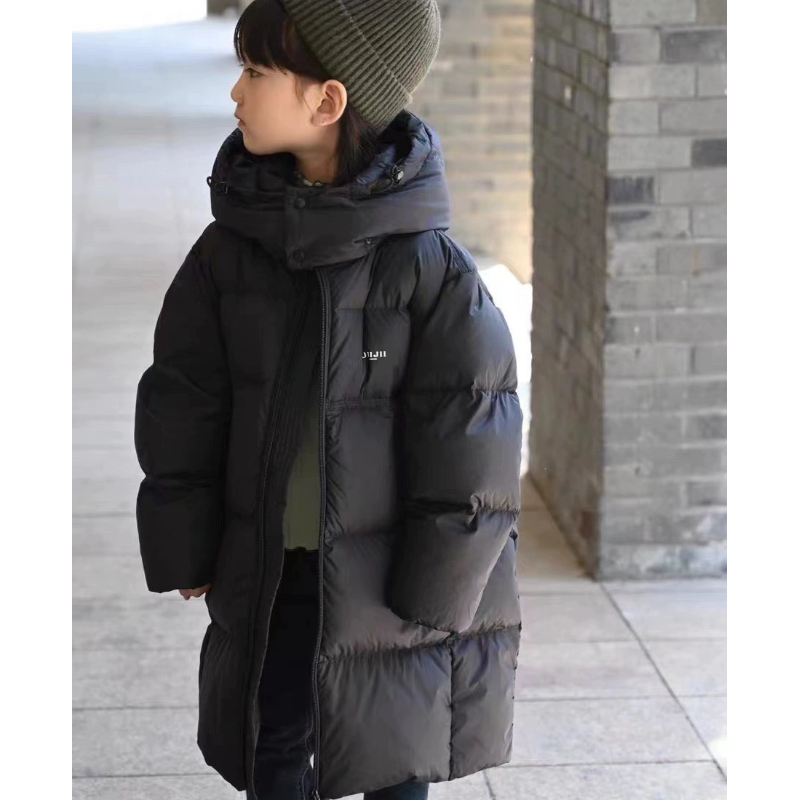 实体店货波拉韩国女男孩小中大童青少年冬装亲子中长款连帽羽绒服