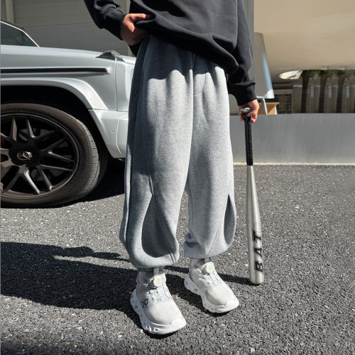 波拉bora男童纯色休闲裤秋季中大童韩版百搭设计感卫裤潮