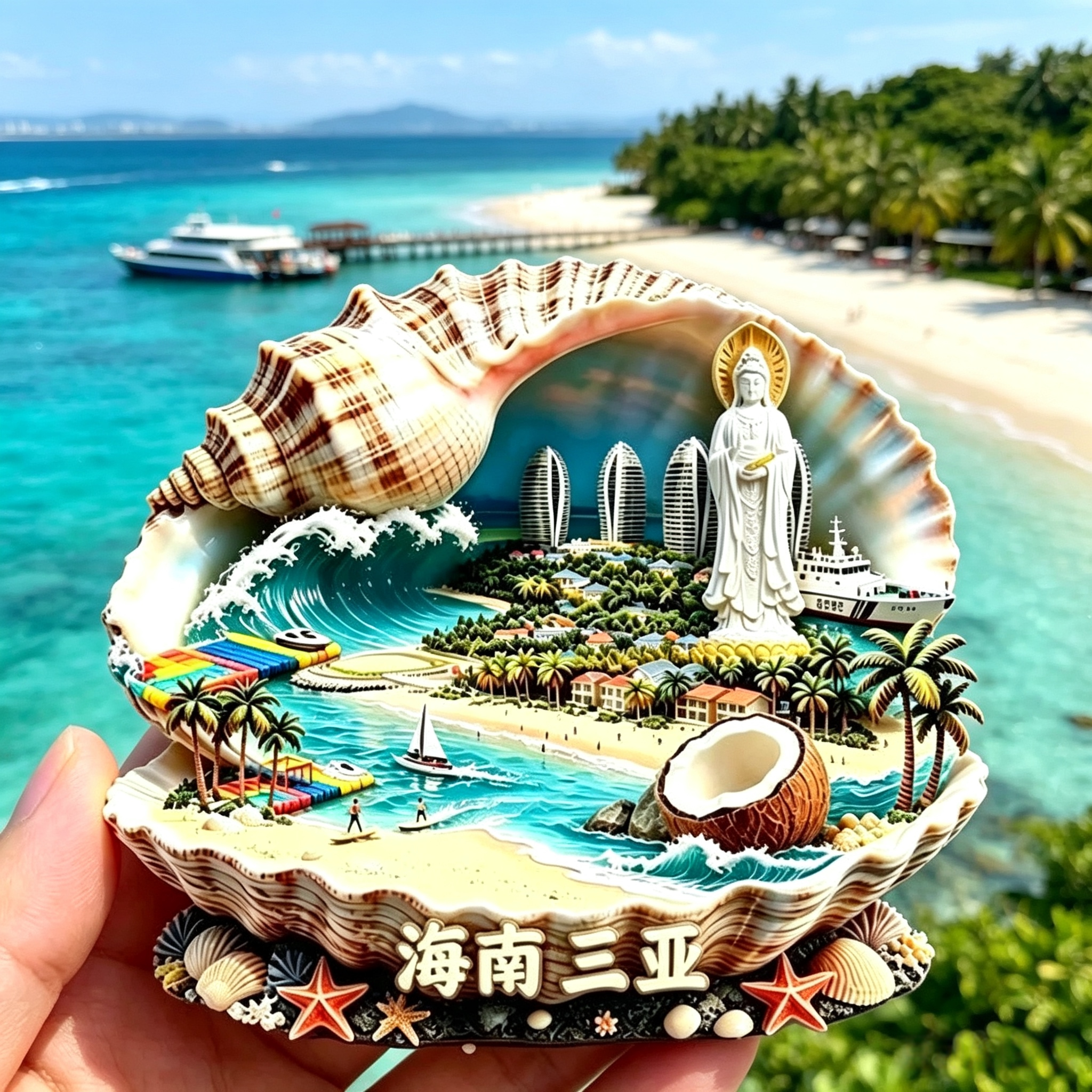 三亚海岛立体冰箱贴椰树海滩海螺造型磁贴海南旅行纪念装饰小礼物