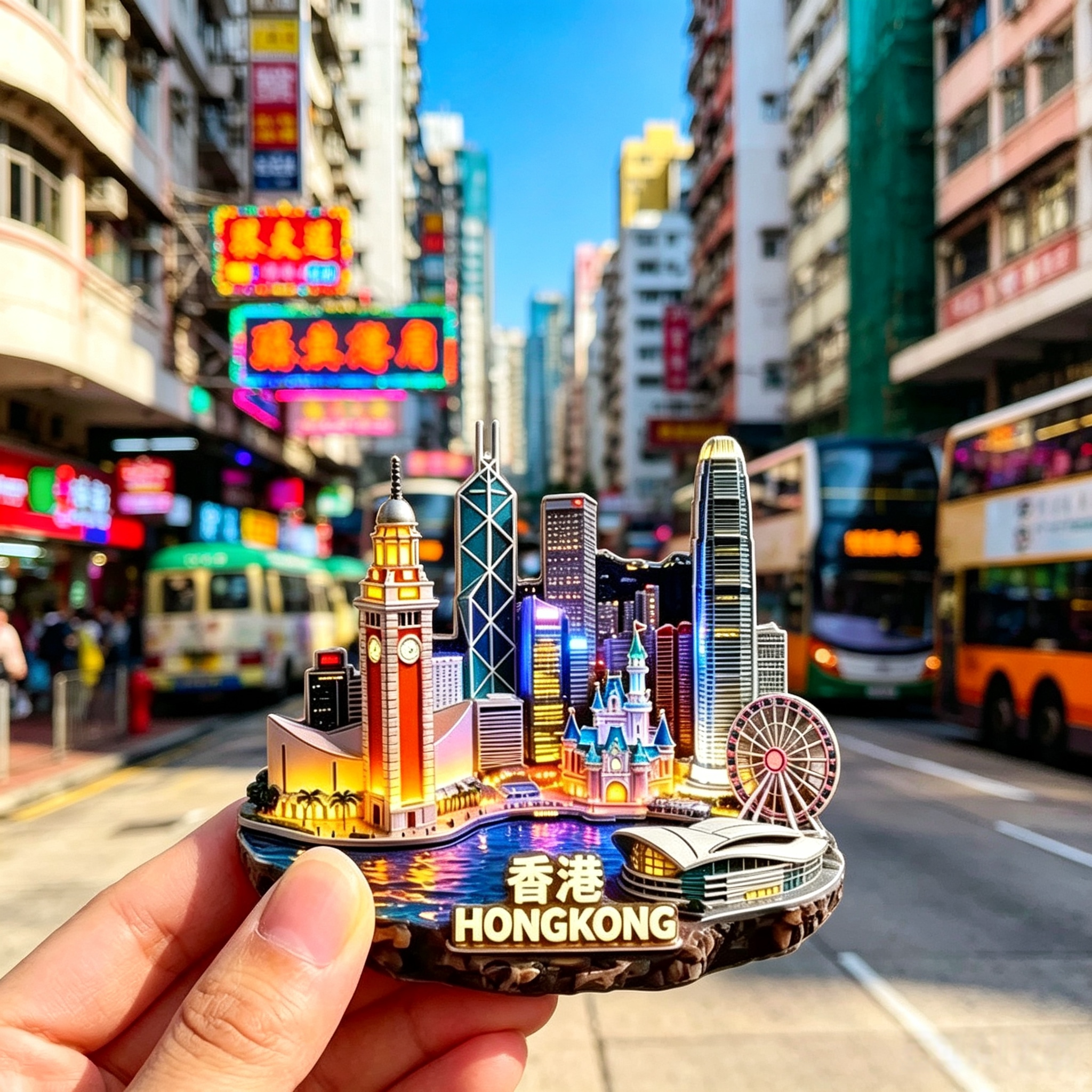 香港城市微缩浮雕冰箱贴维港夜景摩天轮地标金属磁贴文创小礼物