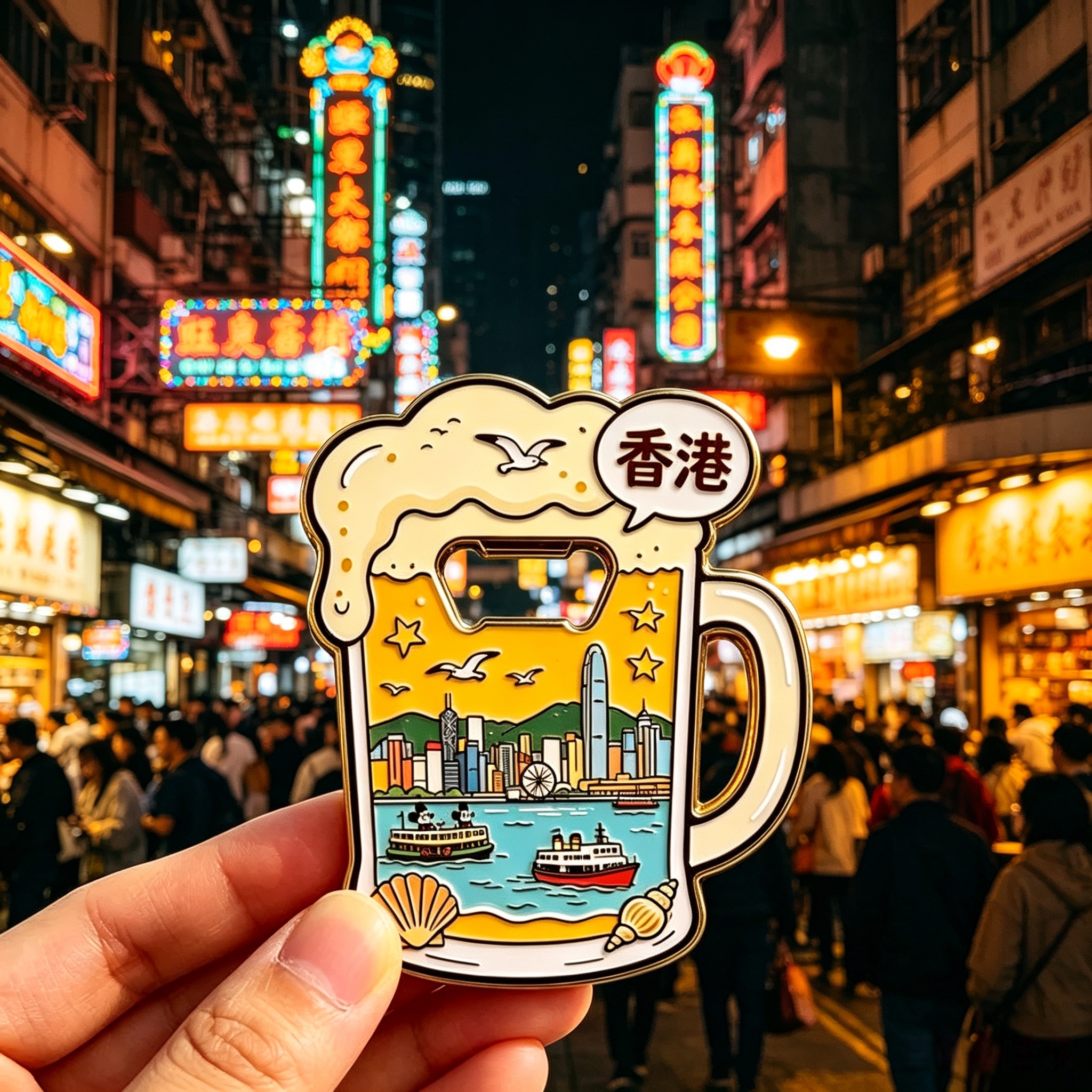 香港啤酒杯开瓶器冰箱贴金属文创维港地标旅游纪念品磁吸伴手礼