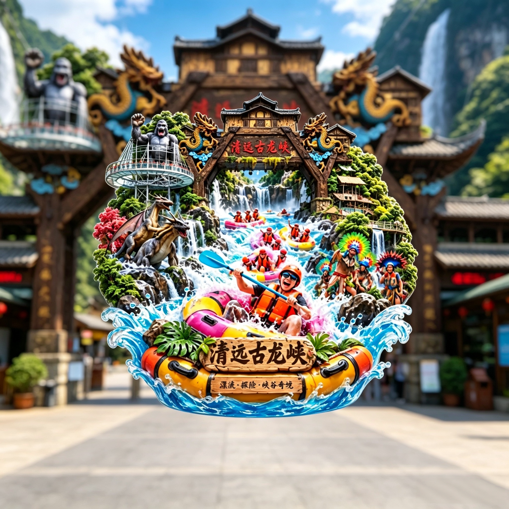 清远古龙峡大门3D浮雕地标冰箱贴清远山水瀑布景区旅游文创伴手礼