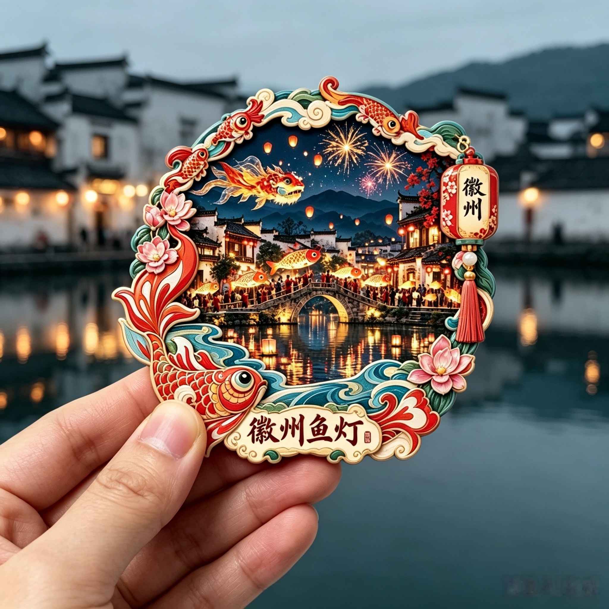 徽州鱼灯冰箱贴安徽宏村徽州古城文创伴手礼国潮立体旅游纪念礼物