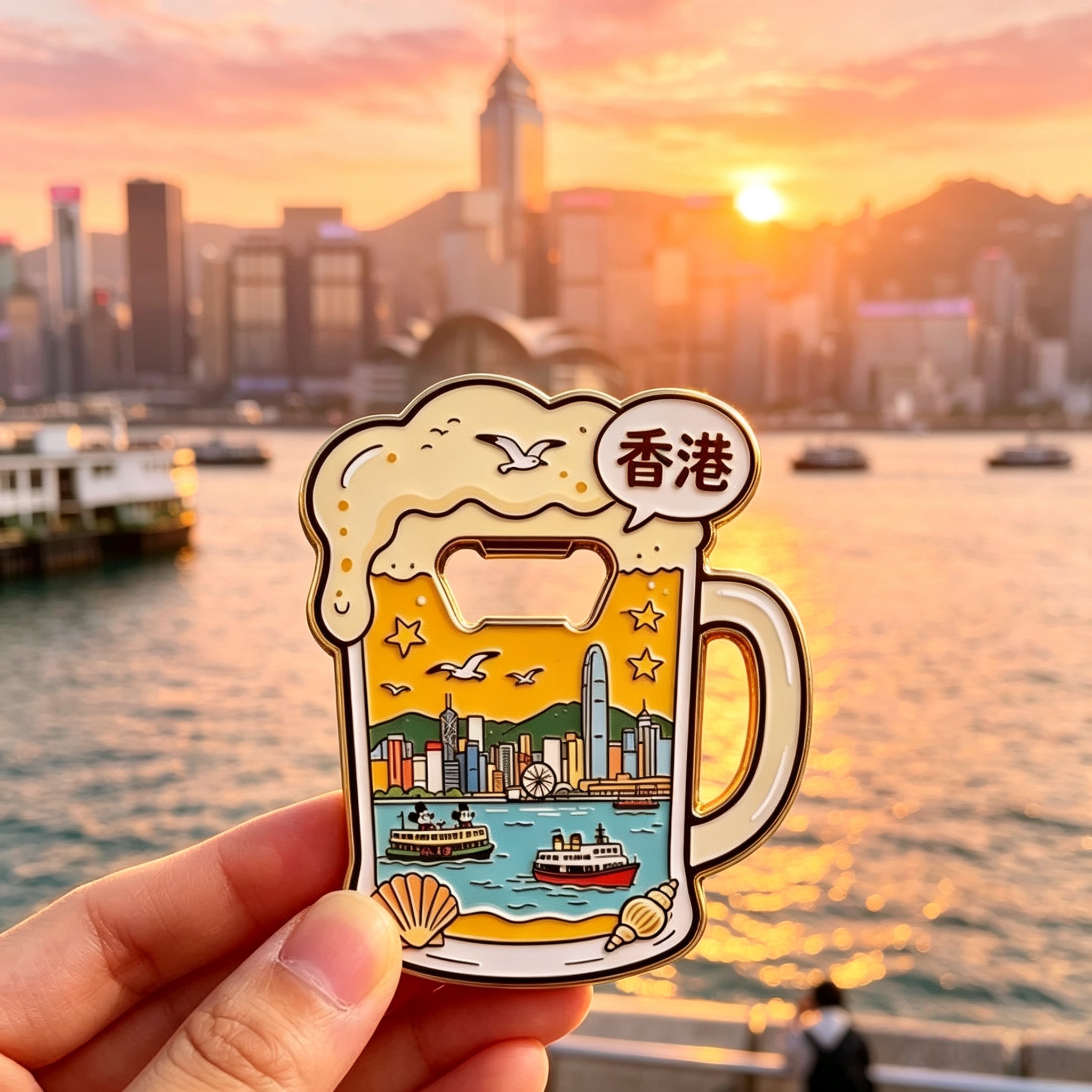 香港维多利亚港冰箱贴多功能开瓶器城市文创旅游打卡磁力贴纪念品