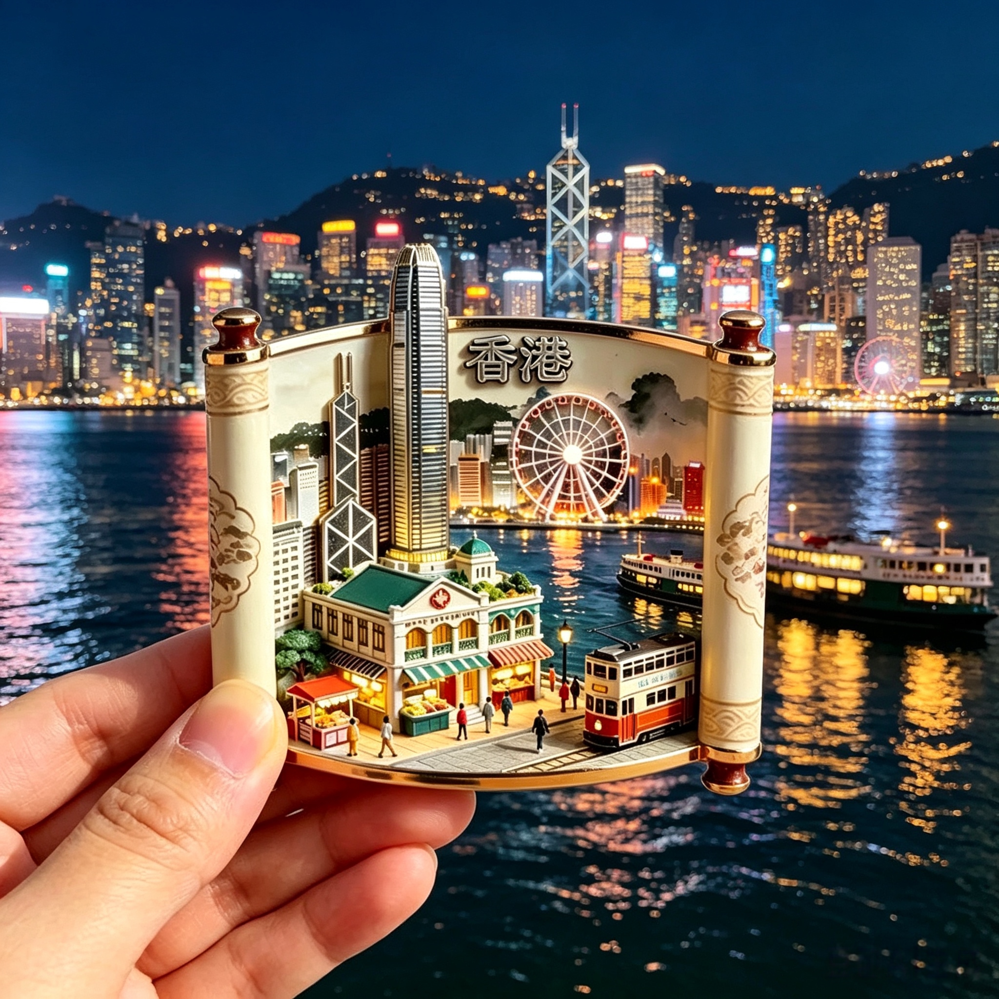 港风复古香港城市冰箱贴中环钟楼叮叮车浮雕磁吸贴闺蜜伴手纪念品