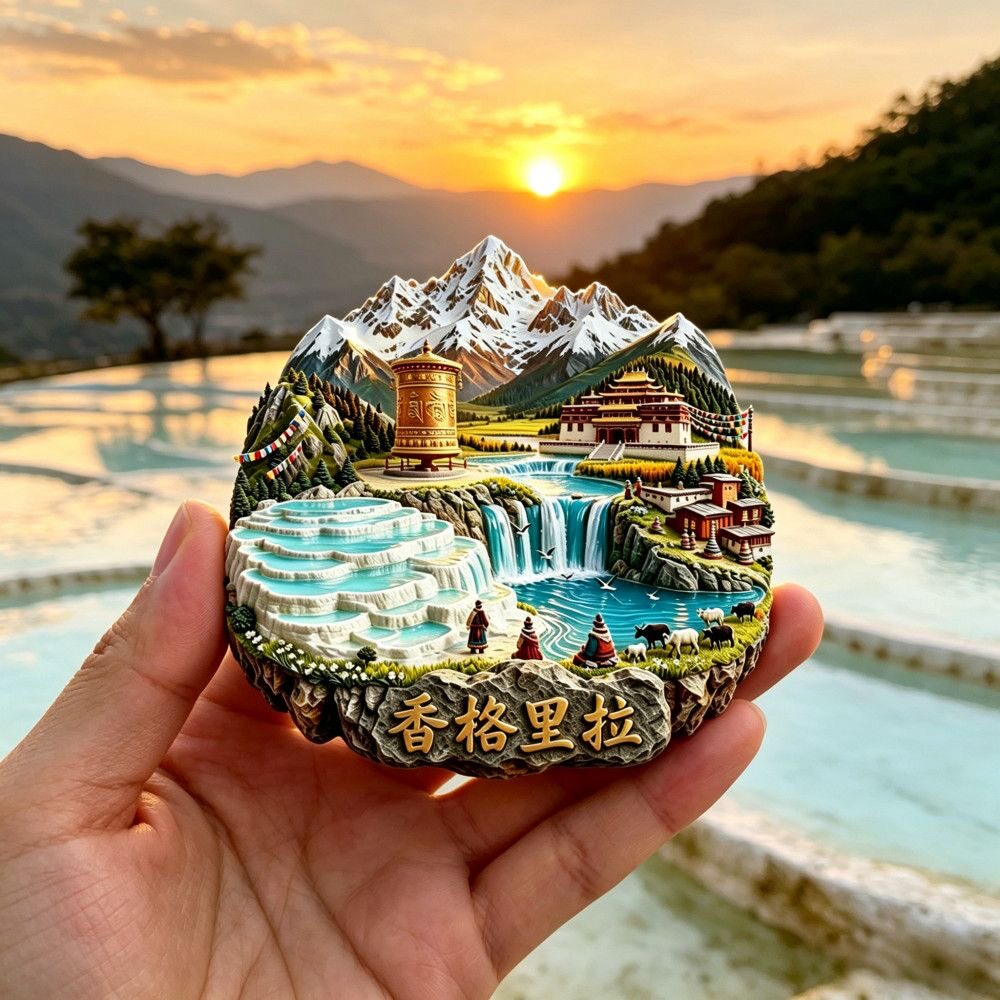 香格里拉城市地标冰箱贴普达措白水台3D立体金属旅游纪念品伴手礼