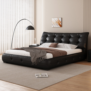 【香菇来了】Dreamflying意式极简大黑熊软包真皮床2025新款
