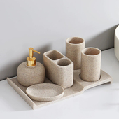 北欧卫浴五件套套装 浴室洗漱套件卫生间置物架漱口杯牙刷水杯套件