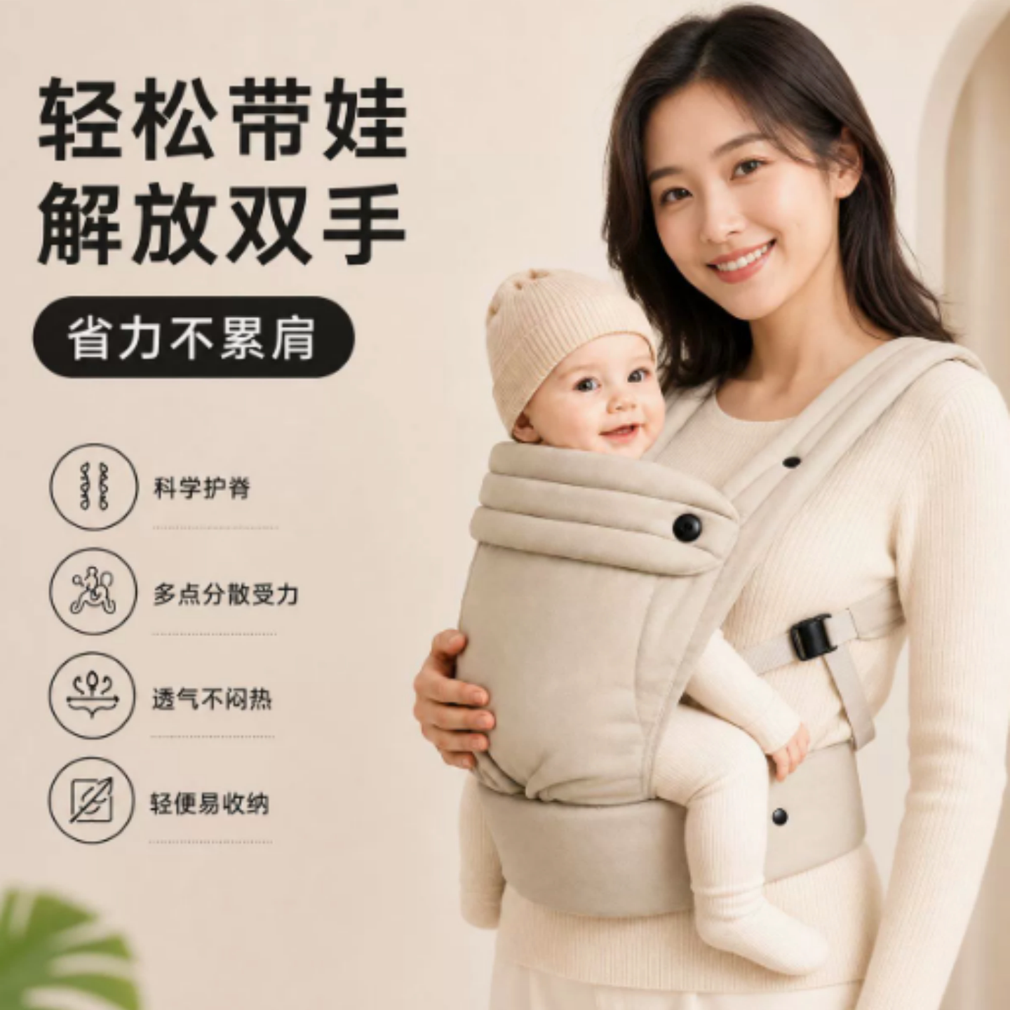 婴儿背带四季通用双肩儿童腰凳婴儿背袋外出抱娃宝宝神器轻便背巾