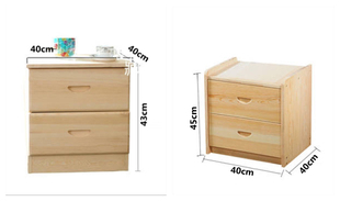 环保家具 卧室收纳柜实木小柜子 床边储物柜 松木两抽屉床头柜