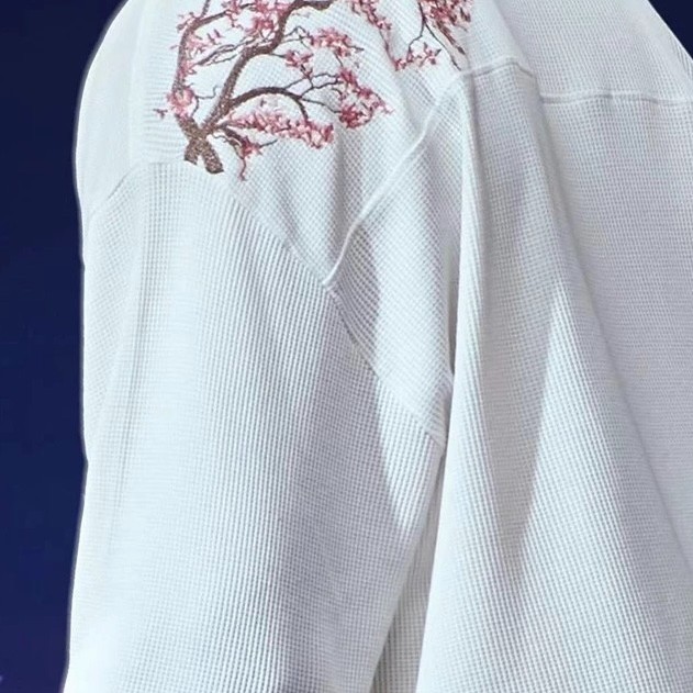 Derschutze圆领长袖华夫格欧美明星同款嘻哈说唱休闲宽松百搭