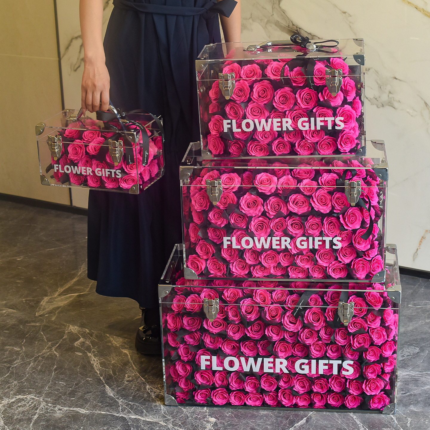 粉红色仿真花香皂玫瑰花大型高级感花盒圣诞节送女友老婆生日礼物