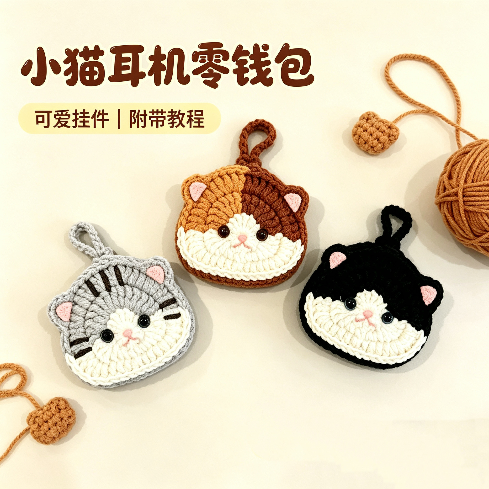 毛线钩针小猫耳机包DIY材料包