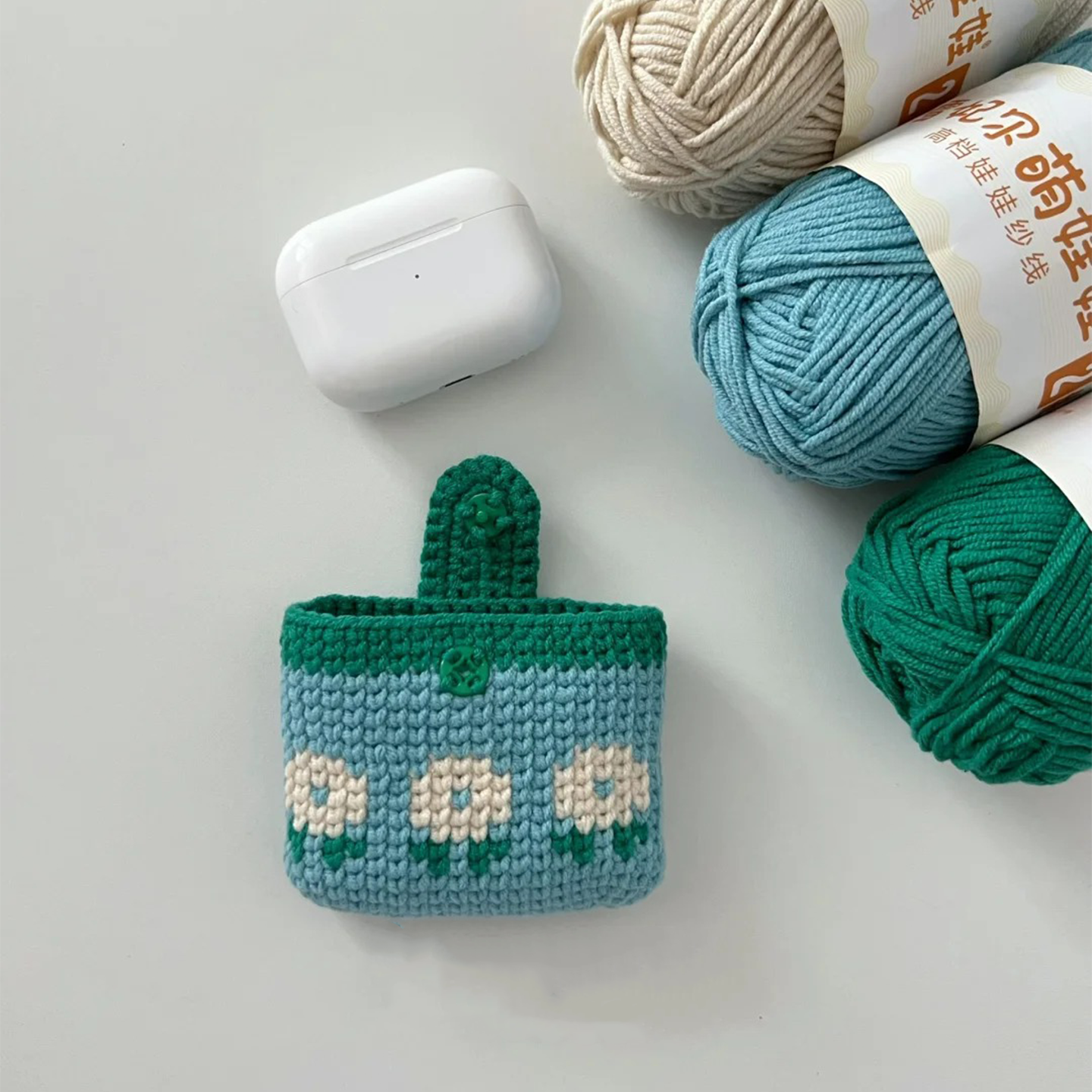 提花耳机包手工钩织挂件毛线编织可爱实用送朋友礼物DIY材料包