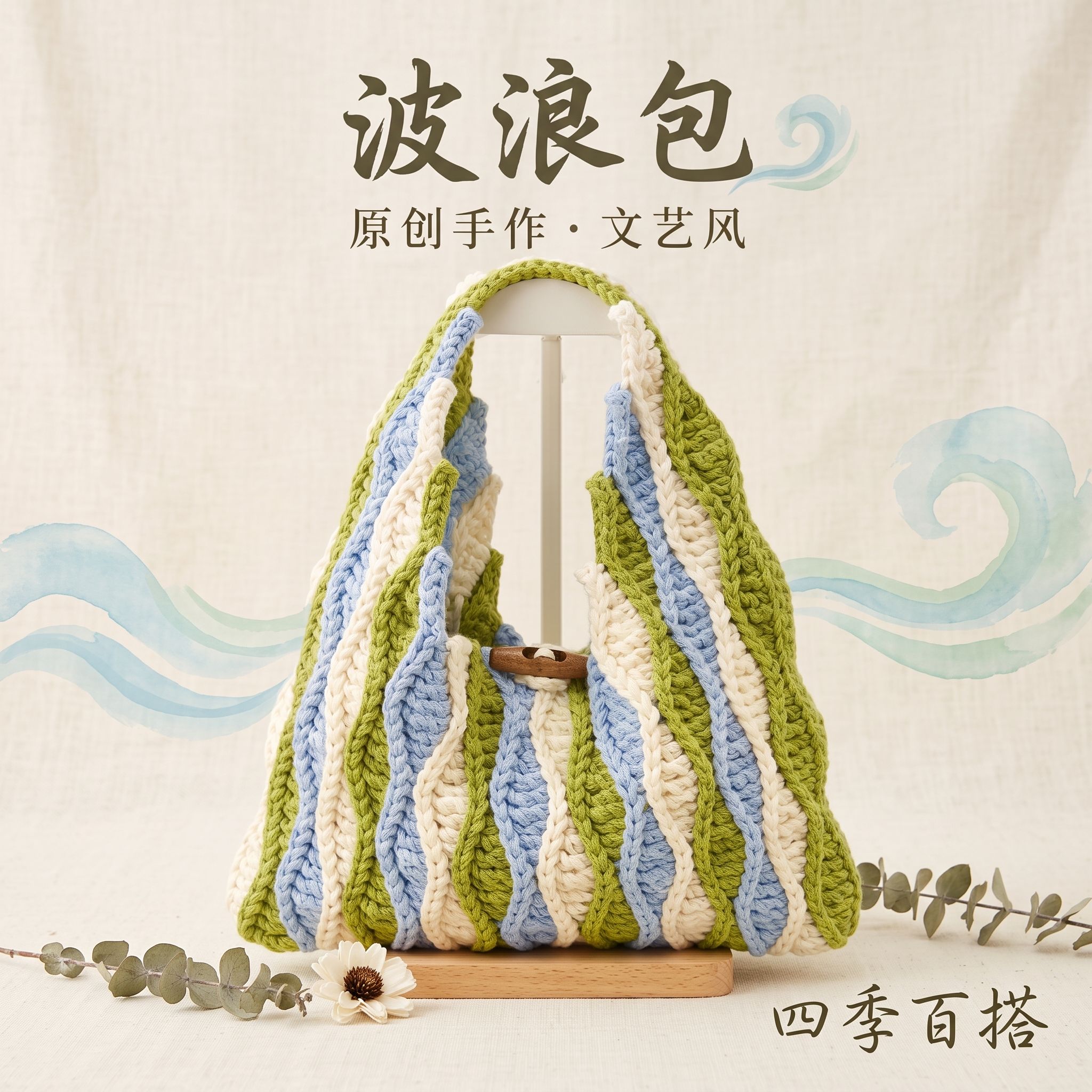 原创手编波浪包DIY材料包大容量