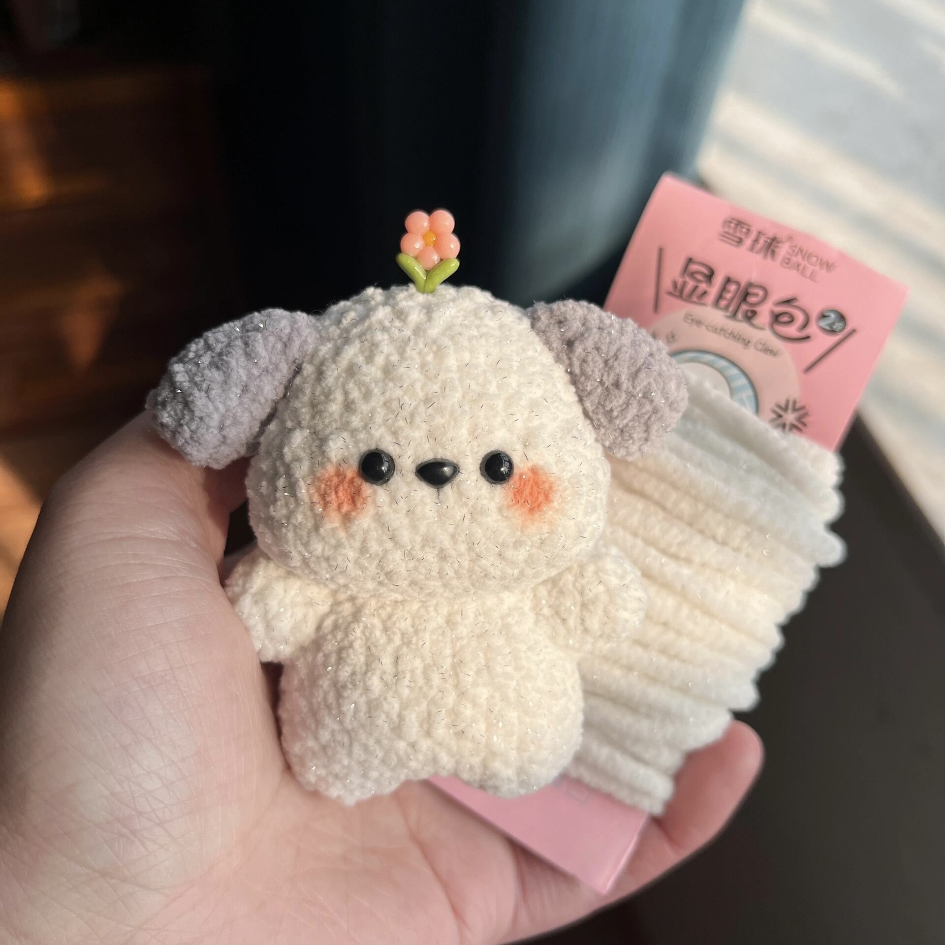 毛线钩针编织雪球小狗玩偶包挂件