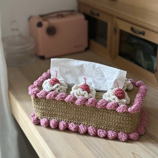 樱桃蛋糕纸巾盒手工钩织毛线编织可爱实用送朋友礼物DIY材料包