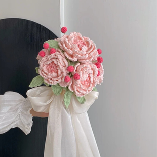 草莓冰激凌毛线手捧花手工钩织毛线编织婚礼适用DIY材料包