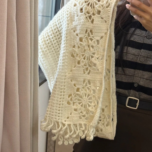 ins温柔三万三花片围巾手工钩织毛线冬天保暖百搭送朋友DIY材料包