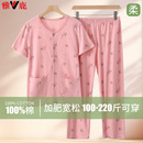睡衣女夏季 短袖 雅鹿中老年人纯棉开衫 薄款 长裤 妈妈全棉家居服套装