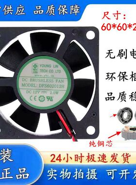 YOUNGLIN永林 6020 DFS602012H DC12V 2.0W 2线 6CM静音散热风扇