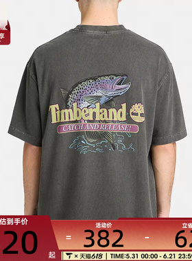 Timberland添柏岚男女背面印花休闲罗纹圆领短袖T恤A5N7Z-001