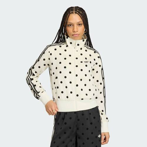 【尖货】adidas阿迪达斯三叶草女子米白黑波点运动夹克外套KV1165