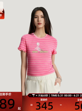 adidas阿迪达斯三叶草女子时尚条纹短款运动休闲短袖T恤KY8317