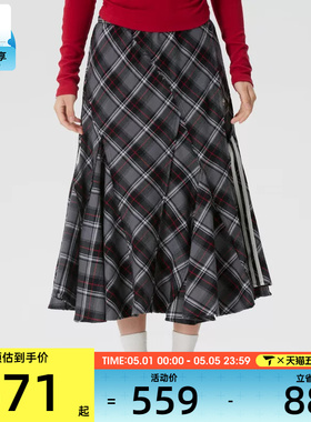 adidas阿迪达斯三叶草女子格纹运动宽松休闲半身裙KT6381